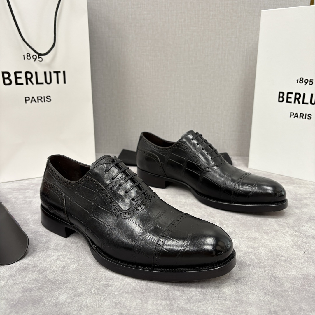 💋💍Berlut* 布鲁提 新款男士手工擦色正装皮鞋上新🆕 鳄鱼纹布洛克牛津鞋的商务与格调的极致融合。甄