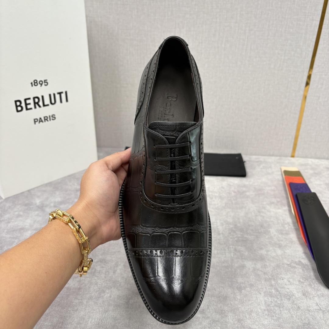 💋💍Berlut* 布鲁提 新款男士手工擦色正装皮鞋上新🆕 鳄鱼纹布洛克牛津鞋的商务与格调的极致融合。甄