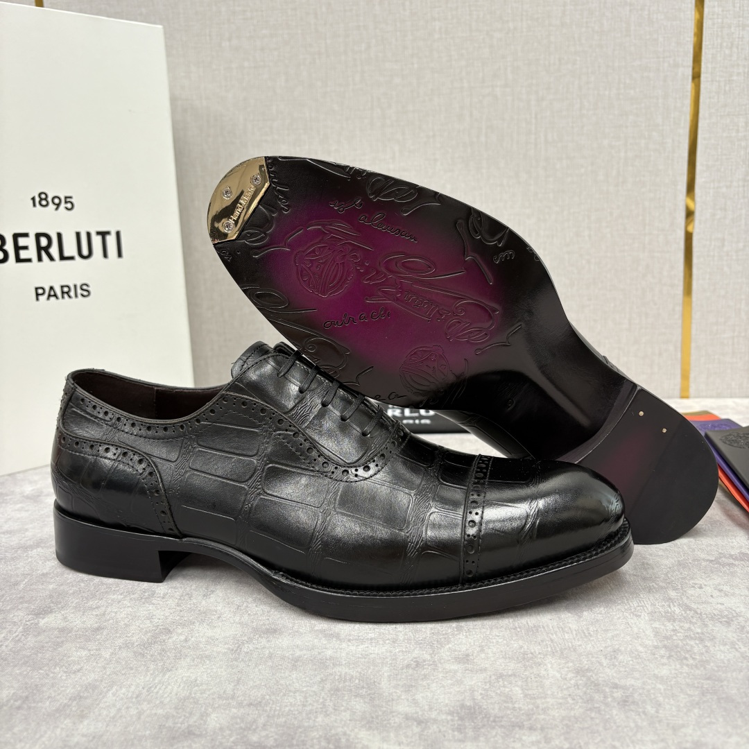 💋💍Berlut* 布鲁提 新款男士手工擦色正装皮鞋上新🆕 鳄鱼纹布洛克牛津鞋的商务与格调的极致融合。甄