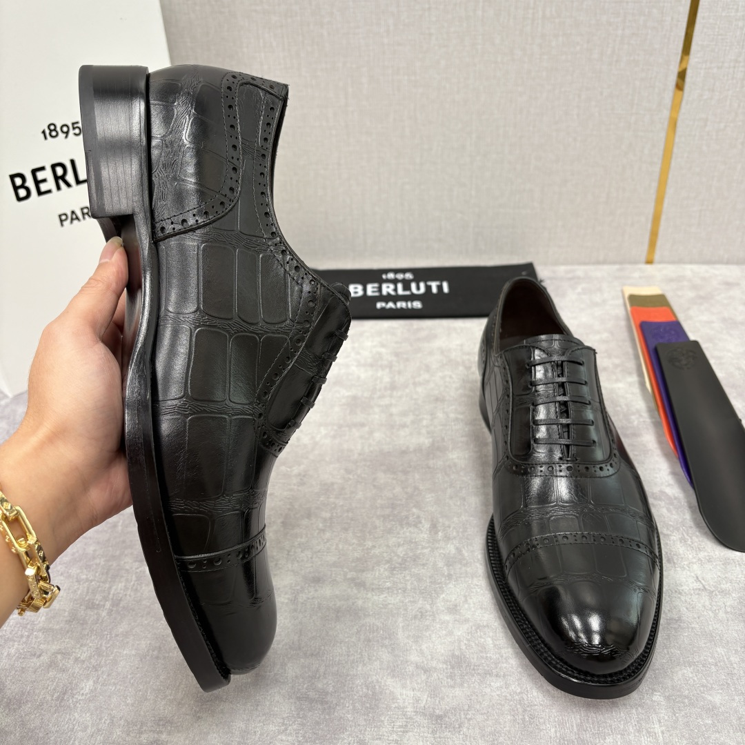 💋💍Berlut* 布鲁提 新款男士手工擦色正装皮鞋上新🆕 鳄鱼纹布洛克牛津鞋的商务与格调的极致融合。甄