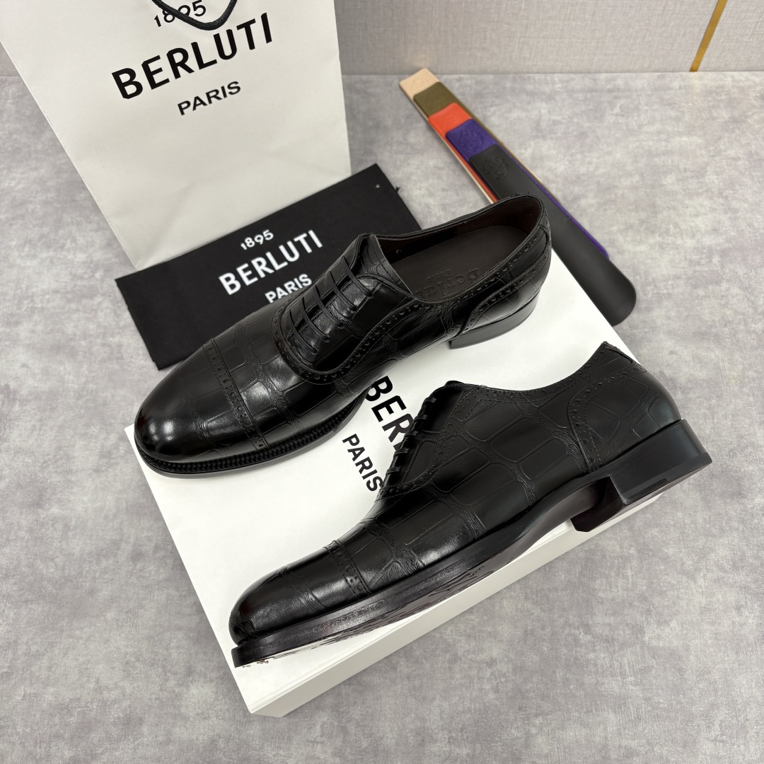 💋💍Berlut* 布鲁提 新款男士手工擦色正装皮鞋上新🆕 鳄鱼纹布洛克牛津鞋的商务与格调的极致融合。甄
