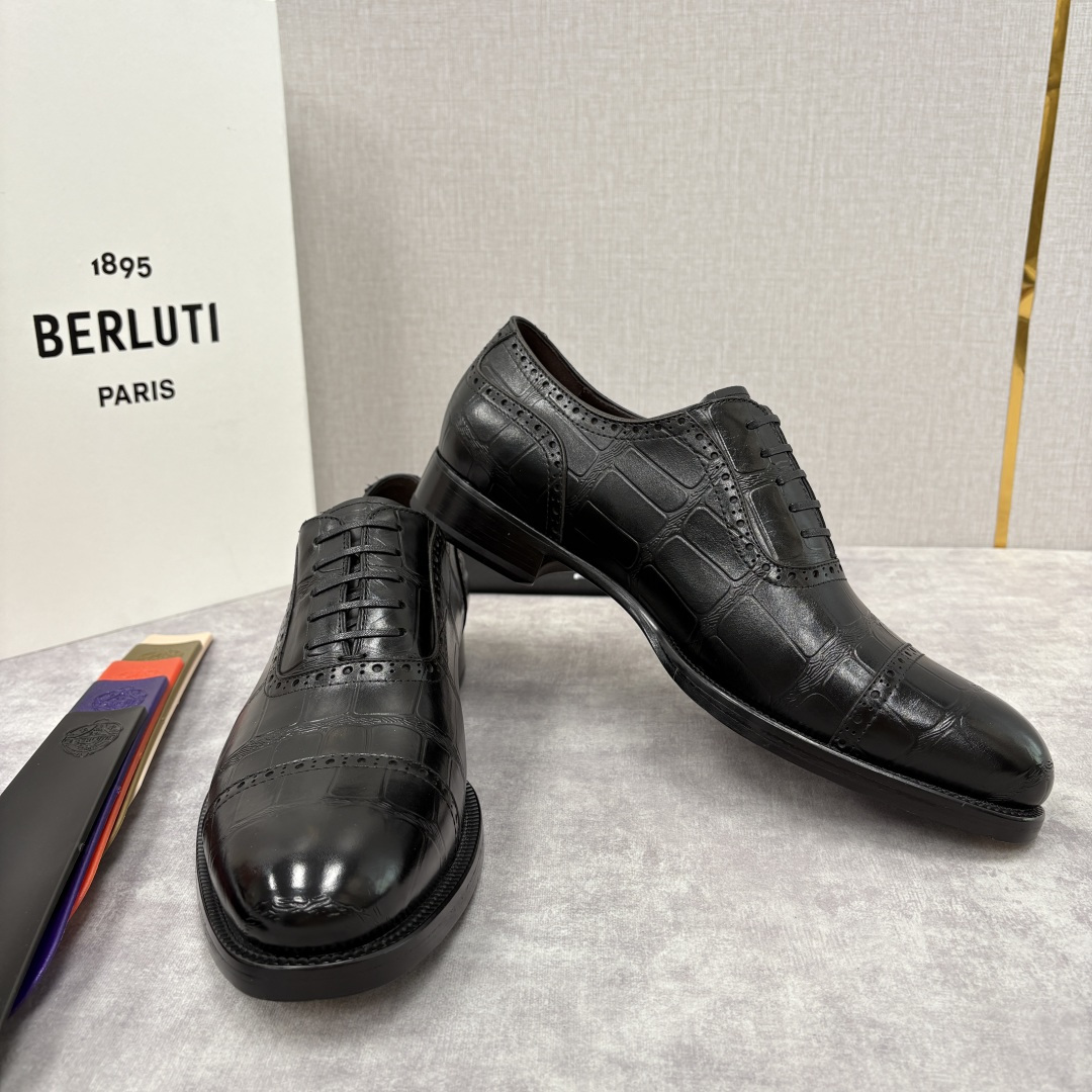 💋💍Berlut* 布鲁提 新款男士手工擦色正装皮鞋上新🆕 鳄鱼纹布洛克牛津鞋的商务与格调的极致融合。甄