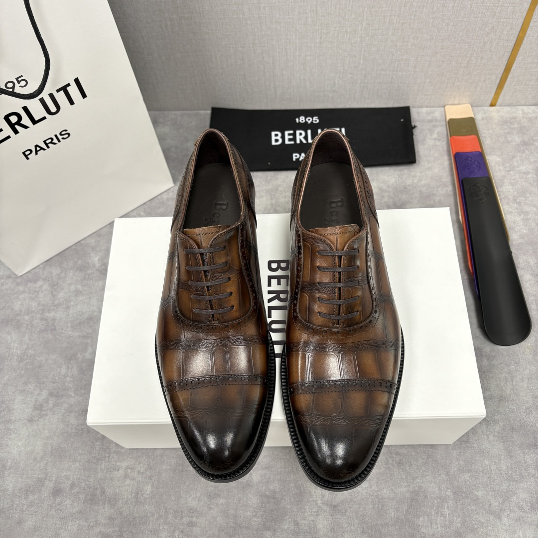 💋💍Berlut* 布鲁提 新款男士手工擦色正装皮鞋上新🆕 鳄鱼纹布洛克牛津鞋的商务与格调的极致融合。甄