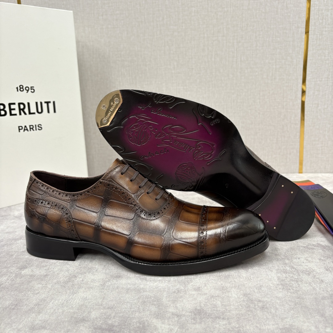 💋💍Berlut* 布鲁提 新款男士手工擦色正装皮鞋上新🆕 鳄鱼纹布洛克牛津鞋的商务与格调的极致融合。甄