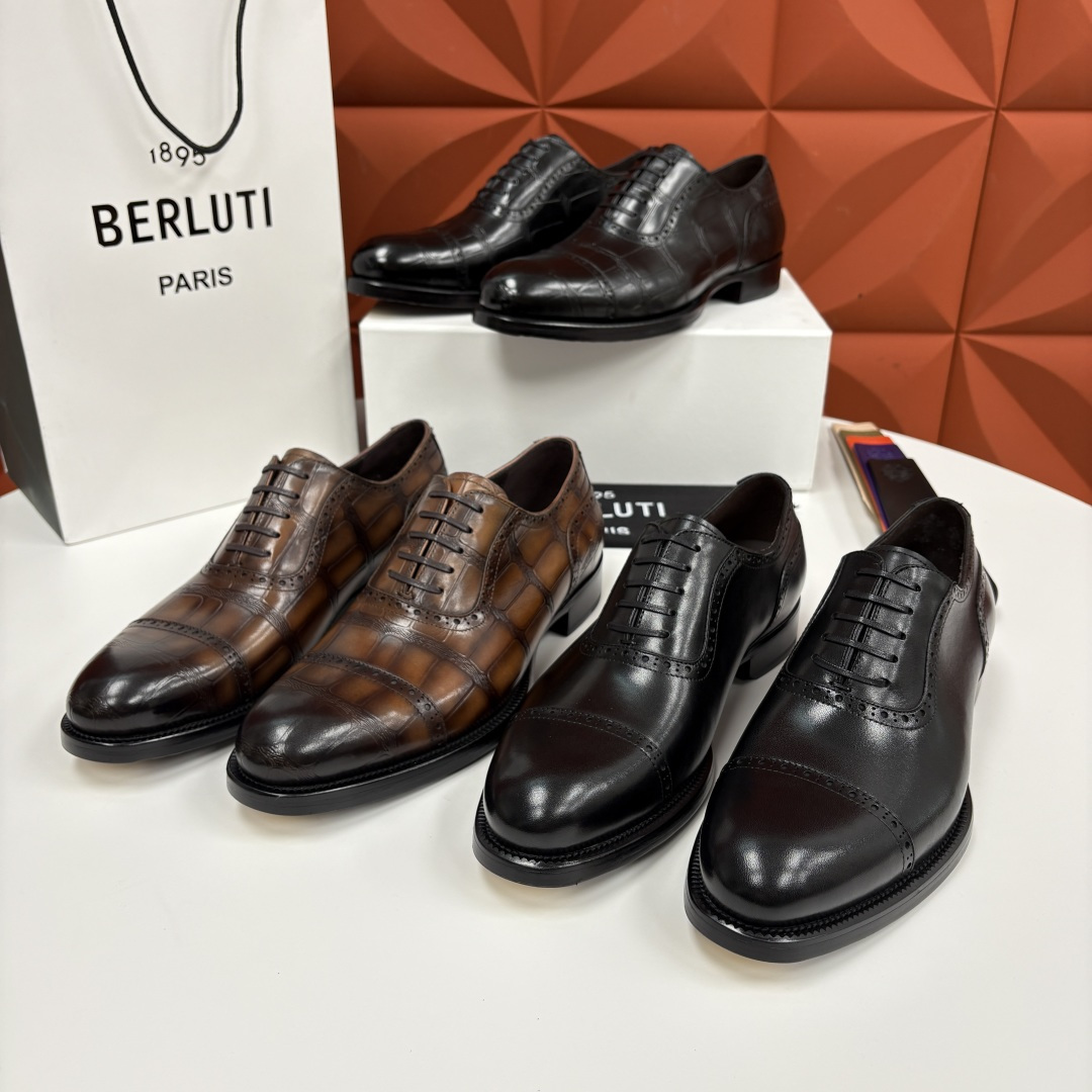 💋💍Berlut* 布鲁提 新款男士手工擦色正装皮鞋上新🆕 鳄鱼纹布洛克牛津鞋的商务与格调的极致融合。甄