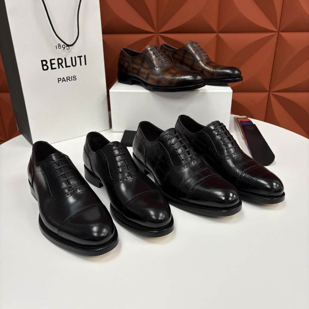 💋💍Berlut* 布鲁提 新款男士手工擦色正装皮鞋上新🆕 鳄鱼纹布洛克牛津鞋的商务与格调的极致融合。甄