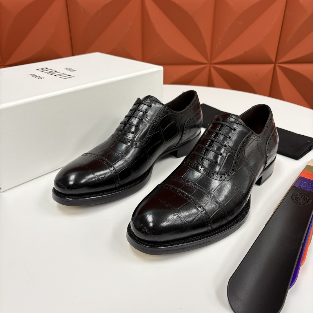 💋💍Berlut* 布鲁提 新款男士手工擦色正装皮鞋上新🆕 鳄鱼纹布洛克牛津鞋的商务与格调的极致融合。甄
