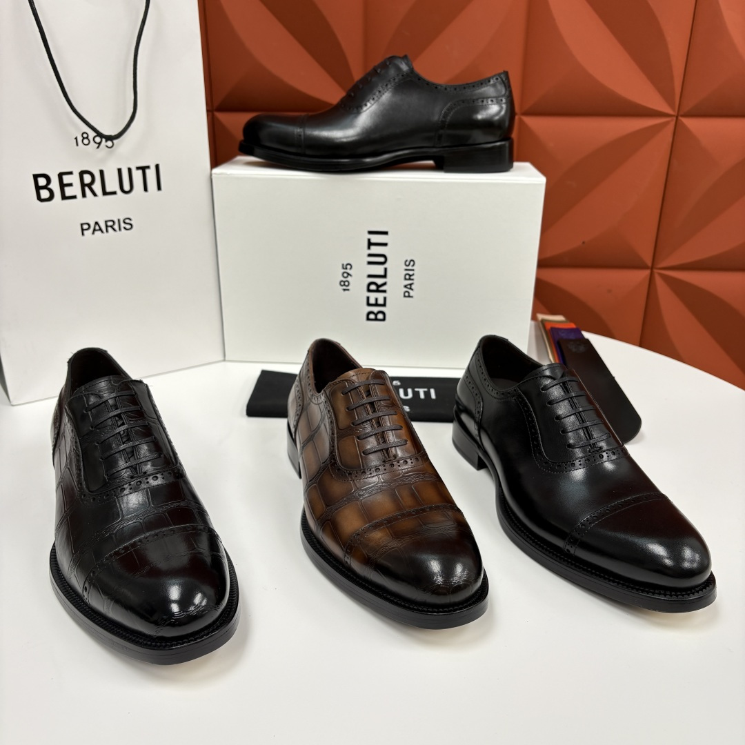 💋💍Berlut* 布鲁提 新款男士手工擦色正装皮鞋上新🆕 鳄鱼纹布洛克牛津鞋的商务与格调的极致融合。甄