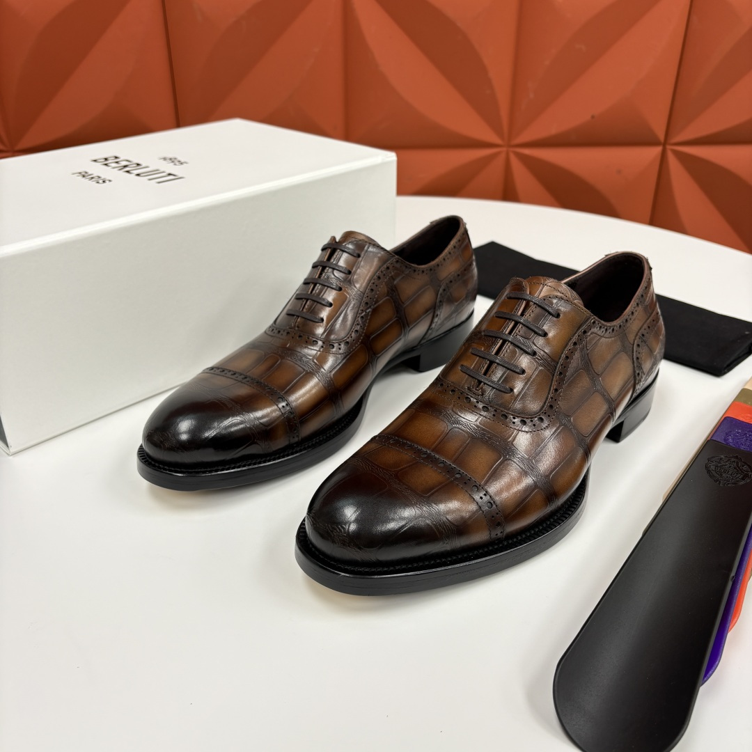 💋💍Berlut* 布鲁提 新款男士手工擦色正装皮鞋上新🆕 鳄鱼纹布洛克牛津鞋的商务与格调的极致融合。甄