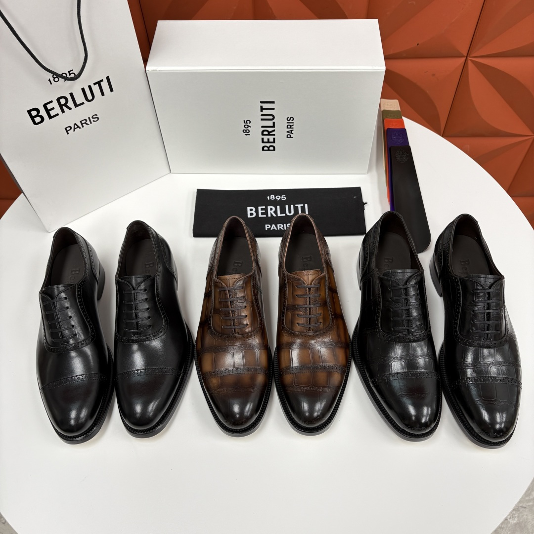💋💍Berlut* 布鲁提 新款男士手工擦色正装皮鞋上新🆕 鳄鱼纹布洛克牛津鞋的商务与格调的极致融合。甄