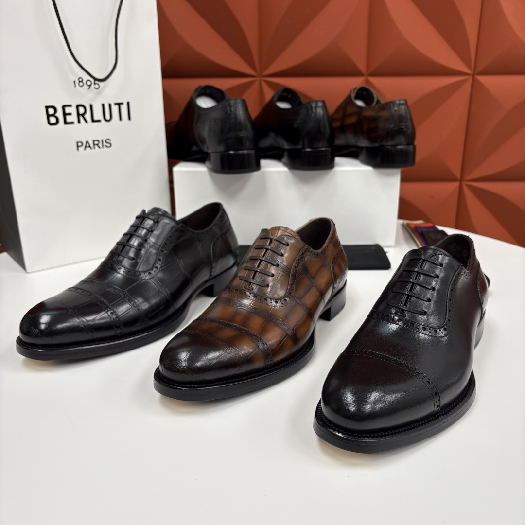 💋💍Berlut* 布鲁提 新款男士手工擦色正装皮鞋上新🆕 鳄鱼纹布洛克牛津鞋的商务与格调的极致融合。甄