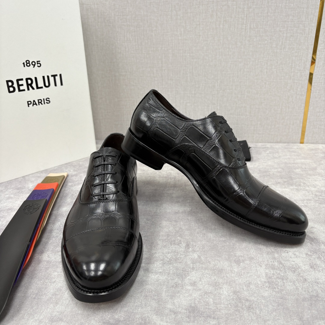 💋💍Berlut* 布鲁提 新款男士手工擦色正装皮鞋上新🆕 鳄鱼纹牛津鞋的商务与格调的极致融合。甄选优质