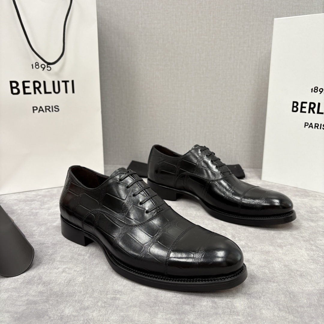 💋💍Berlut* 布鲁提 新款男士手工擦色正装皮鞋上新🆕 鳄鱼纹牛津鞋的商务与格调的极致融合。甄选优质