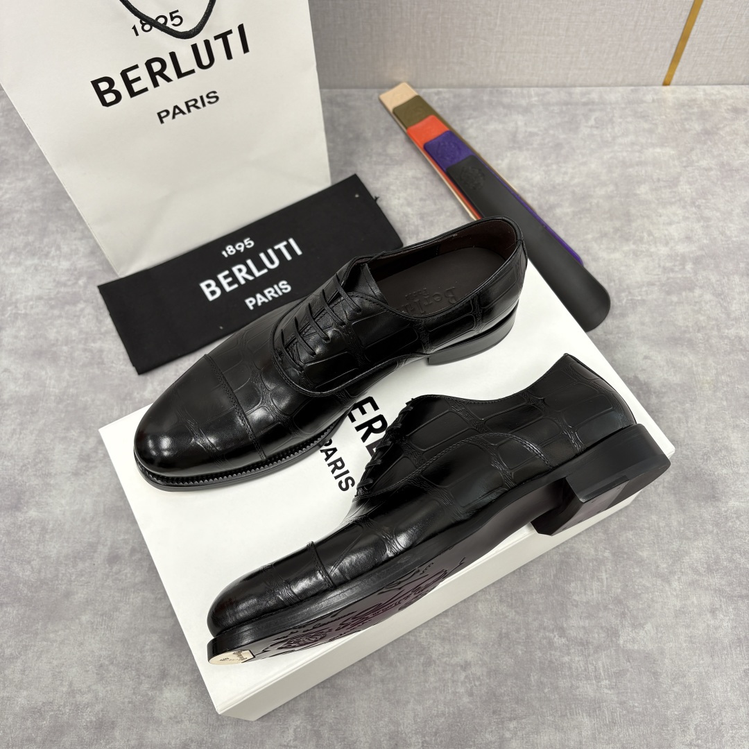💋💍Berlut* 布鲁提 新款男士手工擦色正装皮鞋上新🆕 鳄鱼纹牛津鞋的商务与格调的极致融合。甄选优质