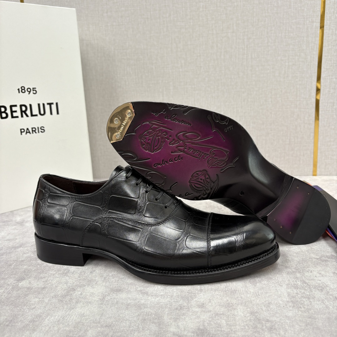 💋💍Berlut* 布鲁提 新款男士手工擦色正装皮鞋上新🆕 鳄鱼纹牛津鞋的商务与格调的极致融合。甄选优质