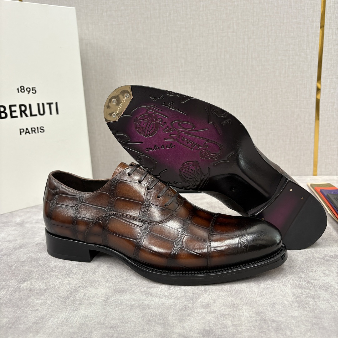 💋💍Berlut* 布鲁提 新款男士手工擦色正装皮鞋上新🆕 鳄鱼纹牛津鞋的商务与格调的极致融合。甄选优质