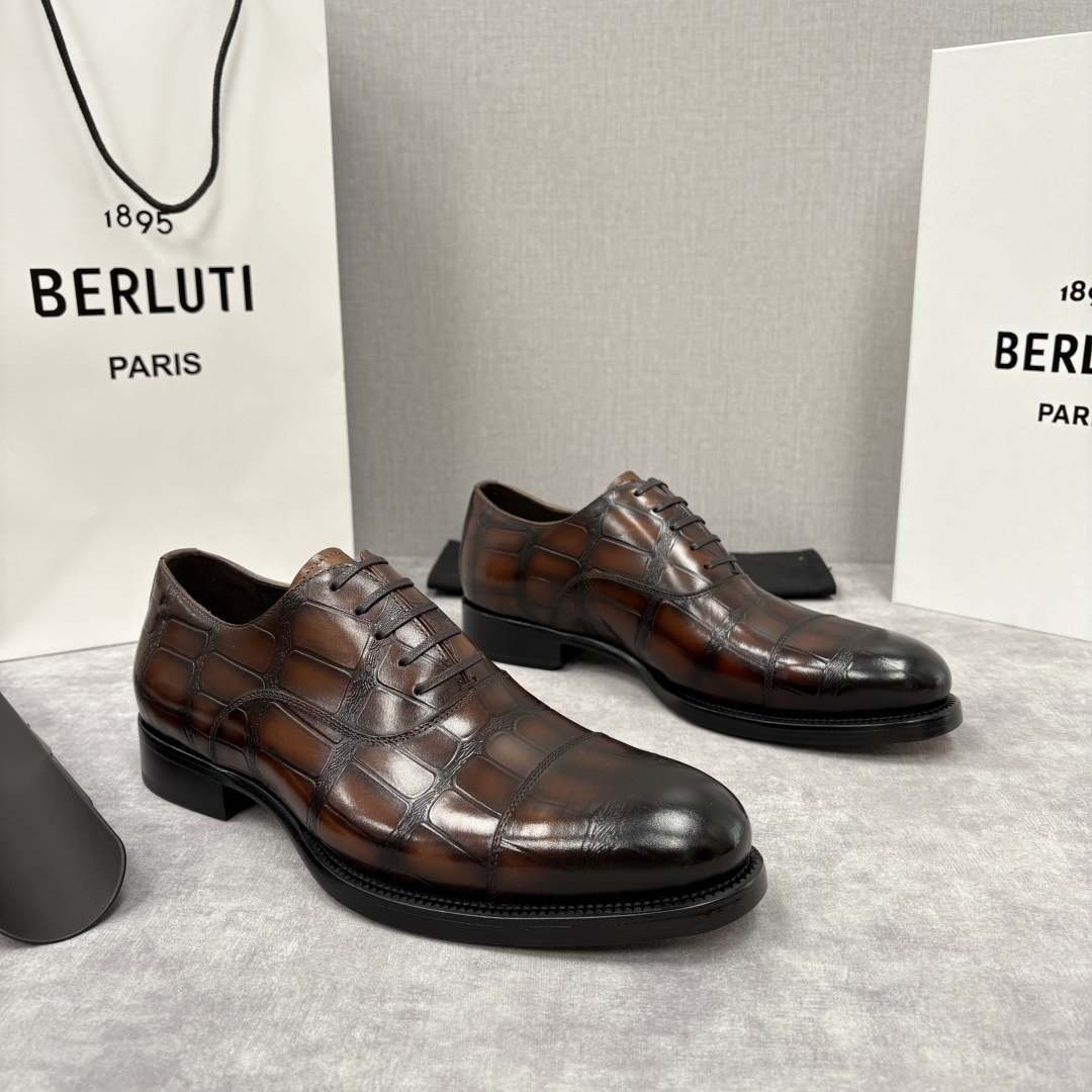 💋💍Berlut* 布鲁提 新款男士手工擦色正装皮鞋上新🆕 鳄鱼纹牛津鞋的商务与格调的极致融合。甄选优质