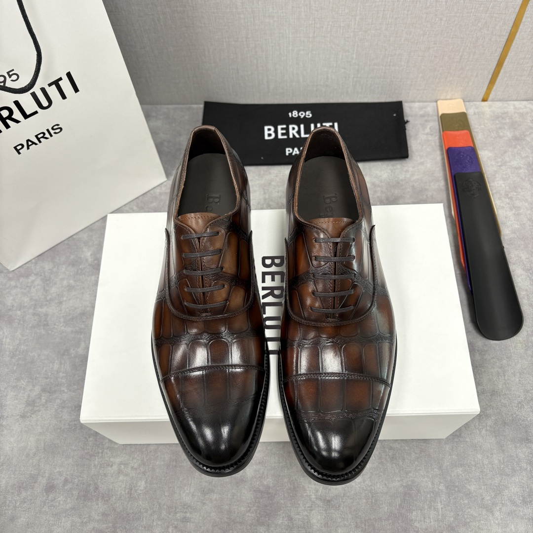 💋💍Berlut* 布鲁提 新款男士手工擦色正装皮鞋上新🆕 鳄鱼纹牛津鞋的商务与格调的极致融合。甄选优质