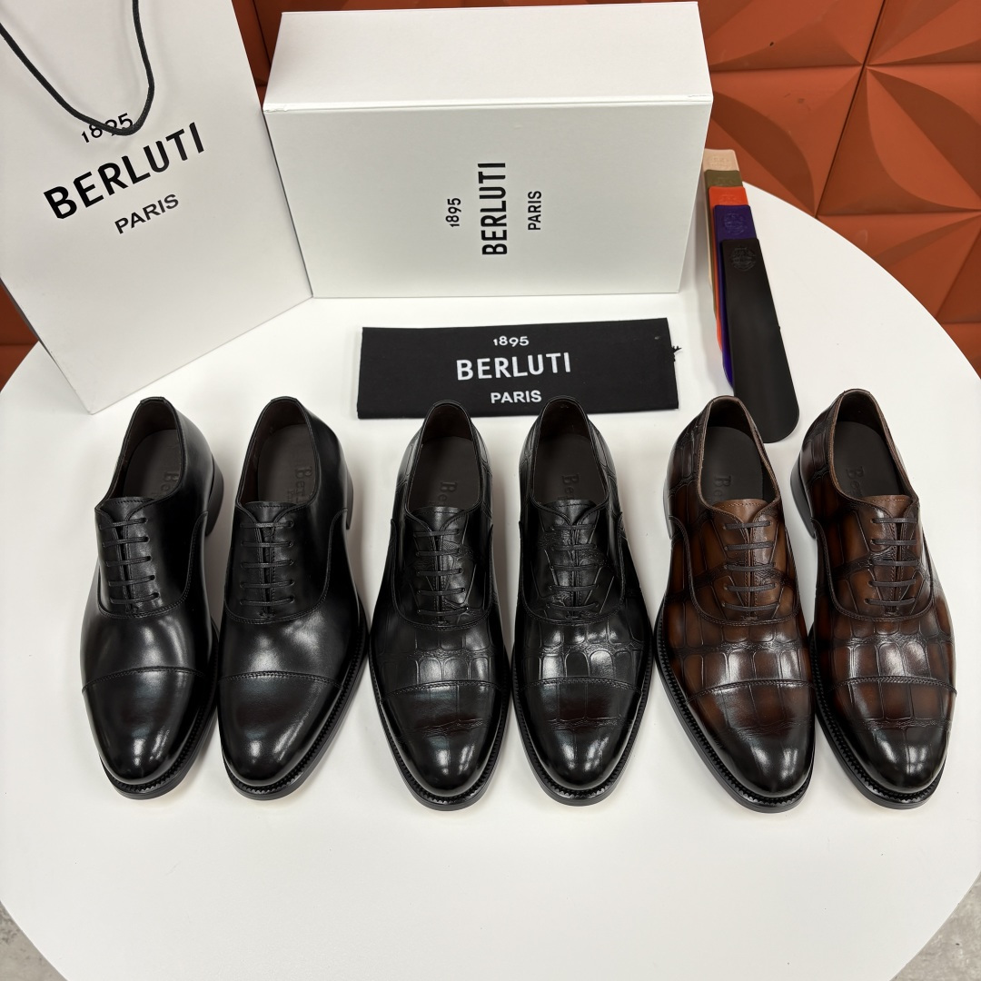 💋💍Berlut* 布鲁提 新款男士手工擦色正装皮鞋上新🆕 鳄鱼纹牛津鞋的商务与格调的极致融合。甄选优质