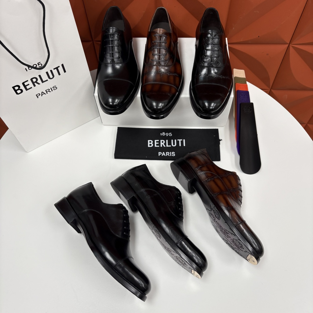 💋💍Berlut* 布鲁提 新款男士手工擦色正装皮鞋上新🆕 鳄鱼纹牛津鞋的商务与格调的极致融合。甄选优质