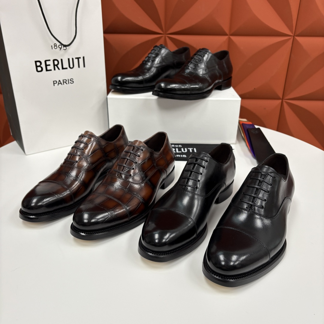 💋💍Berlut* 布鲁提 新款男士手工擦色正装皮鞋上新🆕 鳄鱼纹牛津鞋的商务与格调的极致融合。甄选优质