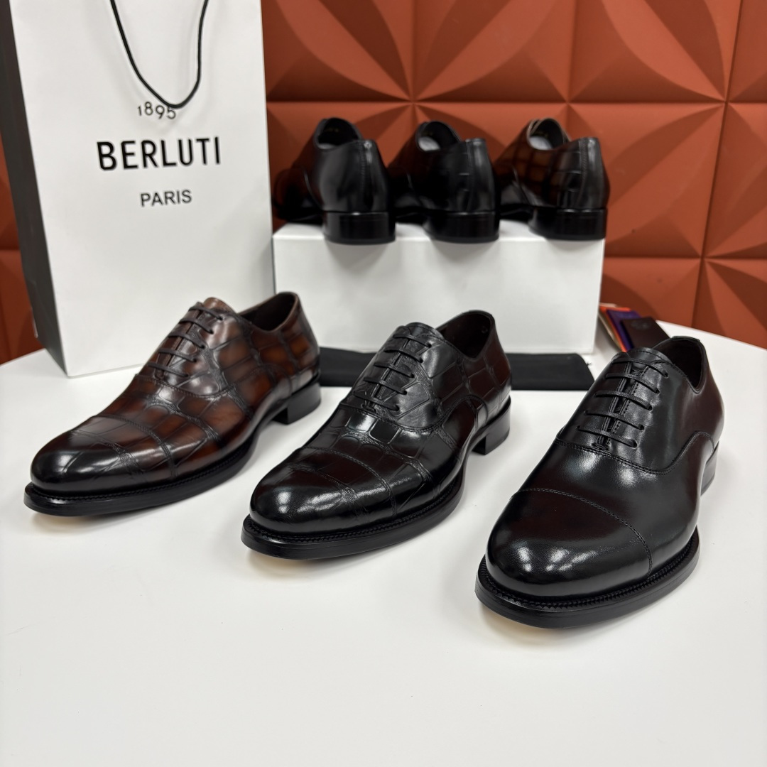 💋💍Berlut* 布鲁提 新款男士手工擦色正装皮鞋上新🆕 鳄鱼纹牛津鞋的商务与格调的极致融合。甄选优质