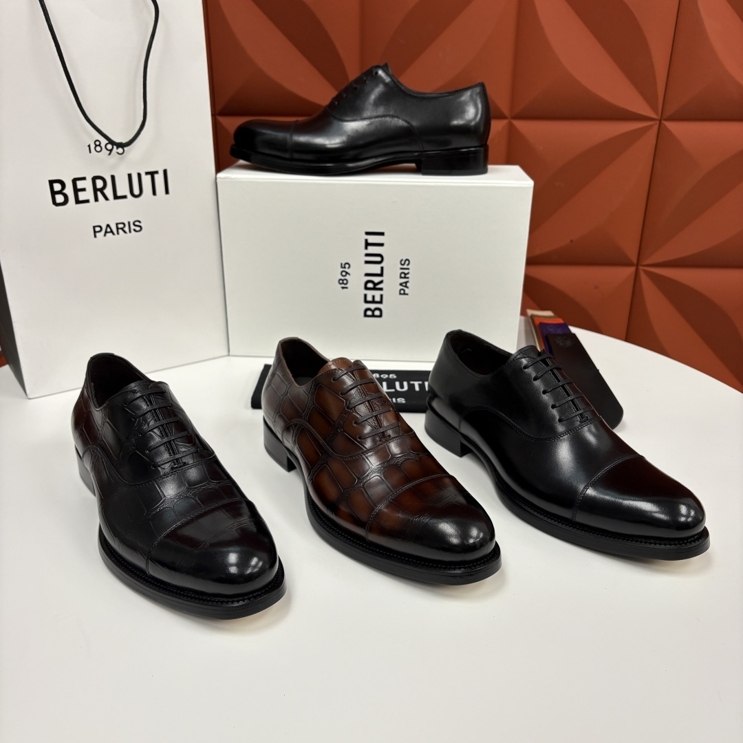 💋💍Berlut* 布鲁提 新款男士手工擦色正装皮鞋上新🆕 鳄鱼纹牛津鞋的商务与格调的极致融合。甄选优质