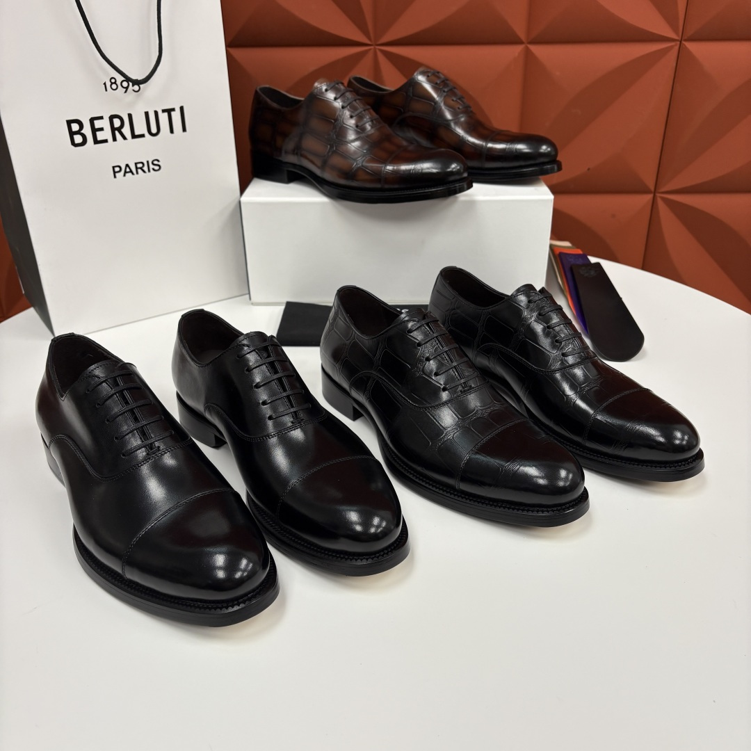 💋💍Berlut* 布鲁提 新款男士手工擦色正装皮鞋上新🆕 鳄鱼纹牛津鞋的商务与格调的极致融合。甄选优质