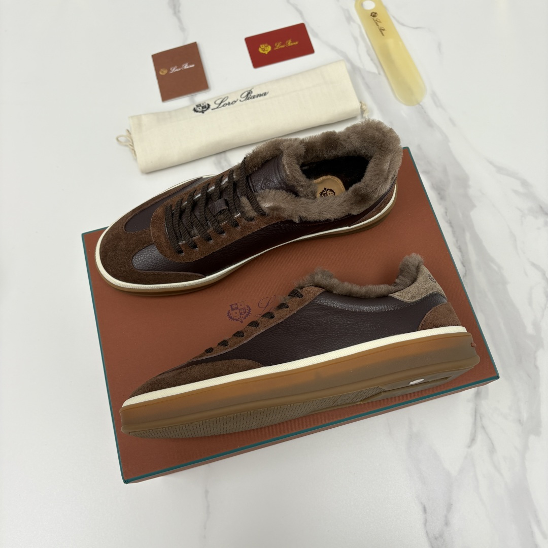 💋💍LP 家新品 LoroPian*/诺悠-翩雅 新款男士德训鞋磨砂皮荔枝纹牛皮板鞋 LP系带秋冬休闲羊