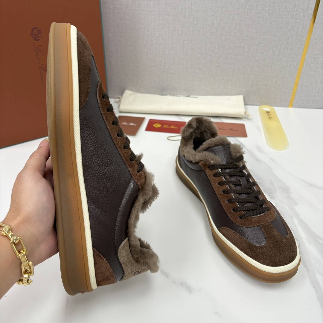 💋💍LP 家新品 LoroPian*/诺悠-翩雅 新款男士德训鞋磨砂皮荔枝纹牛皮板鞋 LP系带秋冬休闲羊