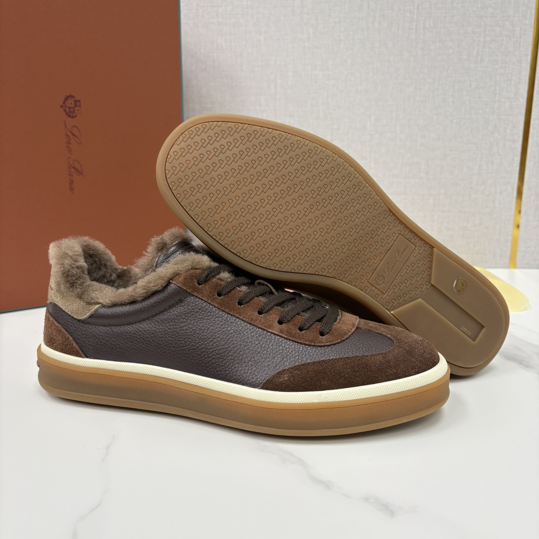 💋💍LP 家新品 LoroPian*/诺悠-翩雅 新款男士德训鞋磨砂皮荔枝纹牛皮板鞋 LP系带秋冬休闲羊