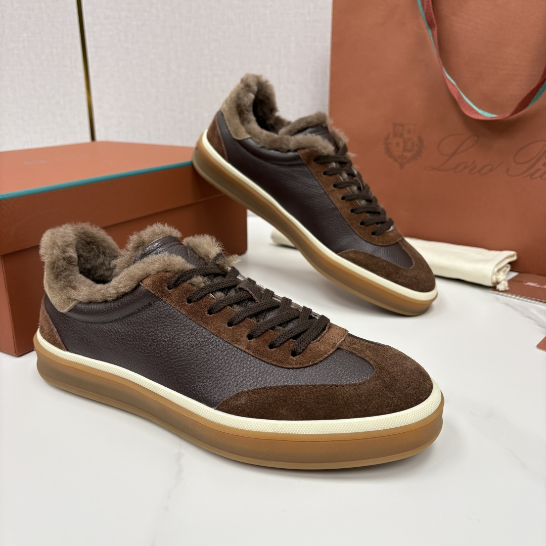 💋💍LP 家新品 LoroPian*/诺悠-翩雅 新款男士德训鞋磨砂皮荔枝纹牛皮板鞋 LP系带秋冬休闲羊