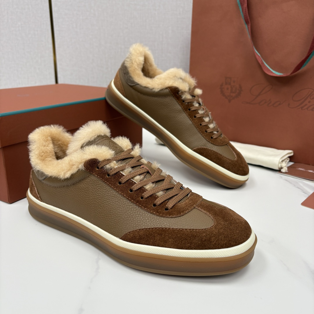 💋💍LP 家新品 LoroPian*/诺悠-翩雅 新款男士德训鞋磨砂皮荔枝纹牛皮板鞋 LP系带秋冬休闲羊