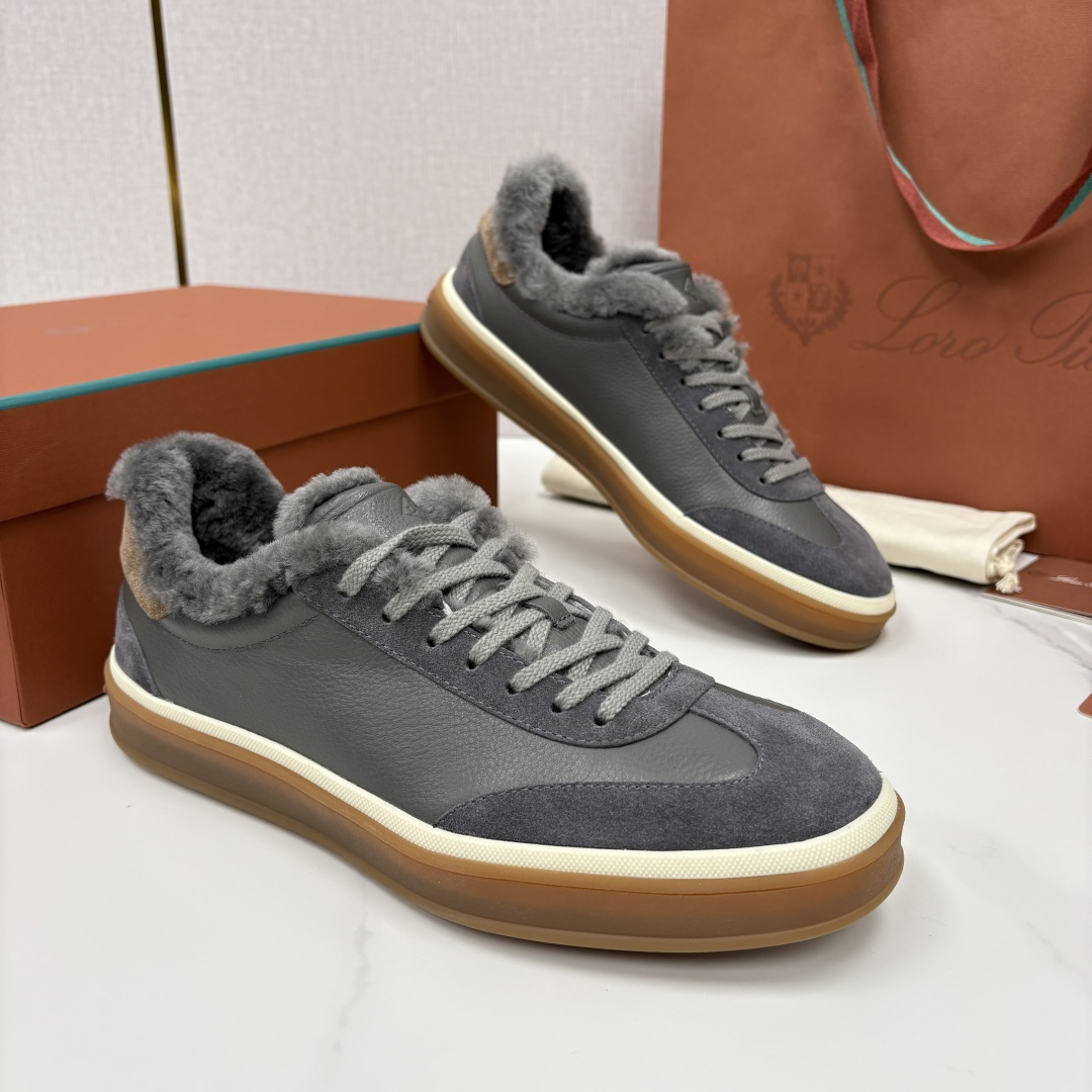 💋💍LP 家新品 LoroPian*/诺悠-翩雅 新款男士德训鞋磨砂皮荔枝纹牛皮板鞋 LP系带秋冬休闲羊