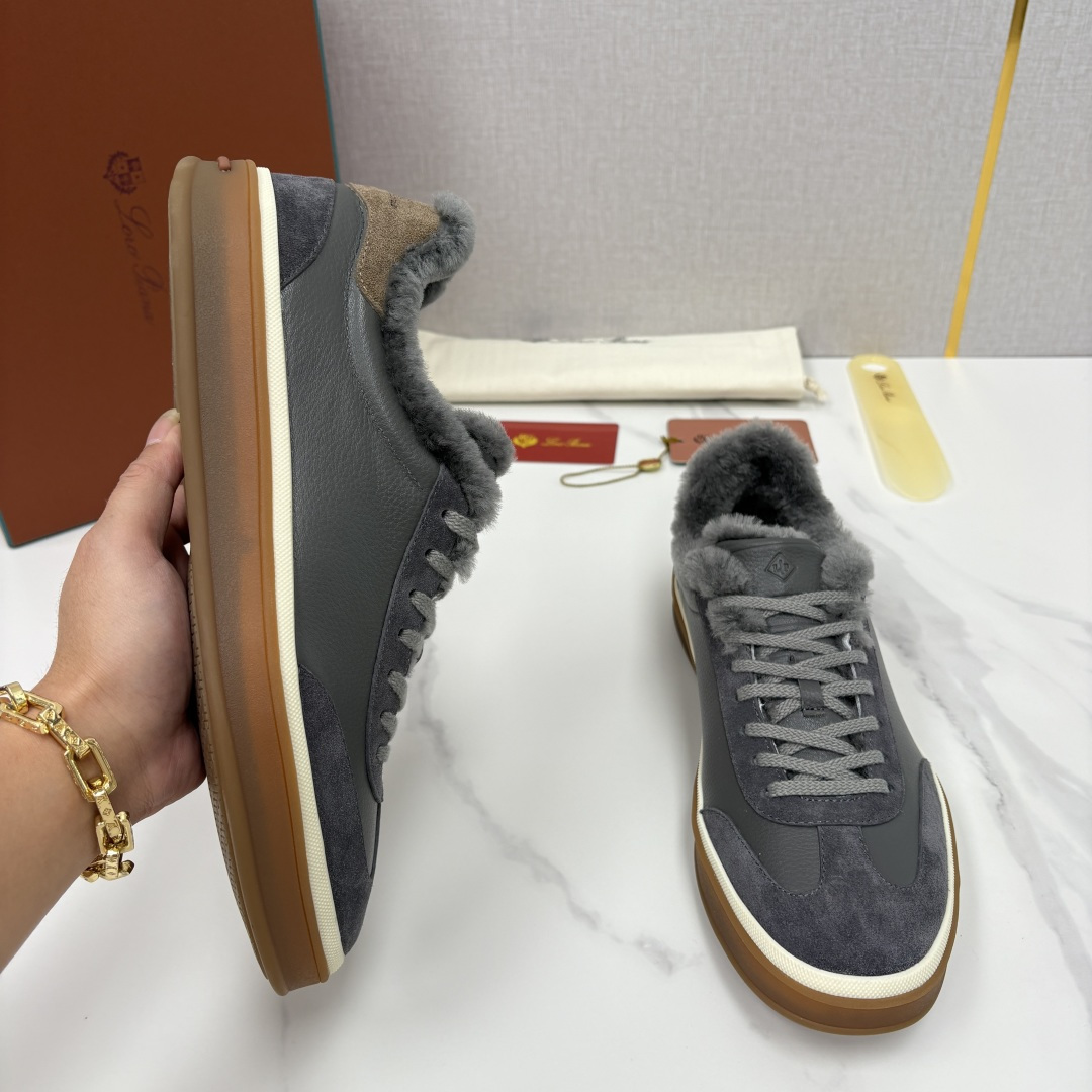 💋💍LP 家新品 LoroPian*/诺悠-翩雅 新款男士德训鞋磨砂皮荔枝纹牛皮板鞋 LP系带秋冬休闲羊