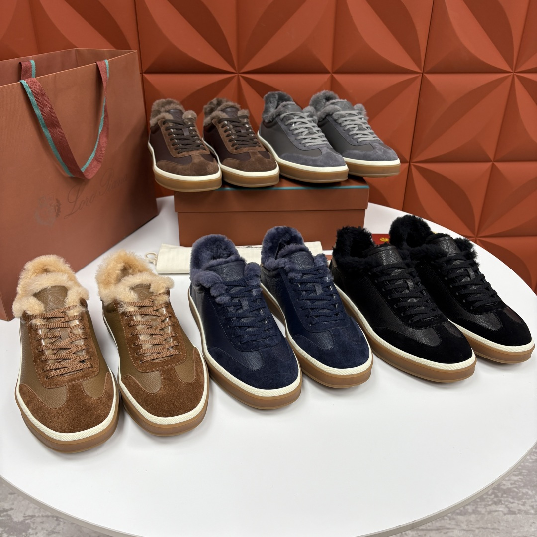 💋💍LP 家新品 LoroPian*/诺悠-翩雅 新款男士德训鞋磨砂皮荔枝纹牛皮板鞋 LP系带秋冬休闲羊