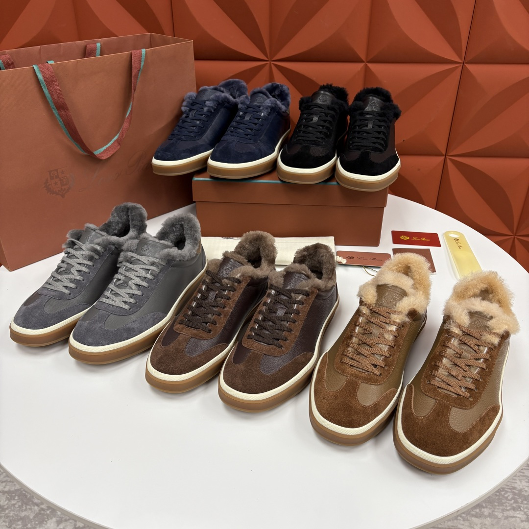 💋💍LP 家新品 LoroPian*/诺悠-翩雅 新款男士德训鞋磨砂皮荔枝纹牛皮板鞋 LP系带秋冬休闲羊