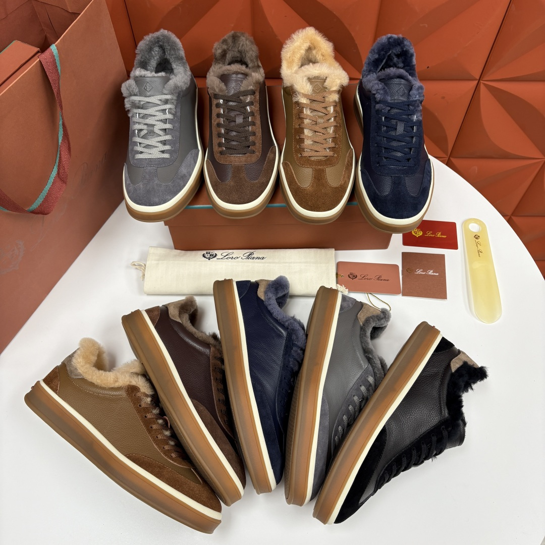 💋💍LP 家新品 LoroPian*/诺悠-翩雅 新款男士德训鞋磨砂皮荔枝纹牛皮板鞋 LP系带秋冬休闲羊