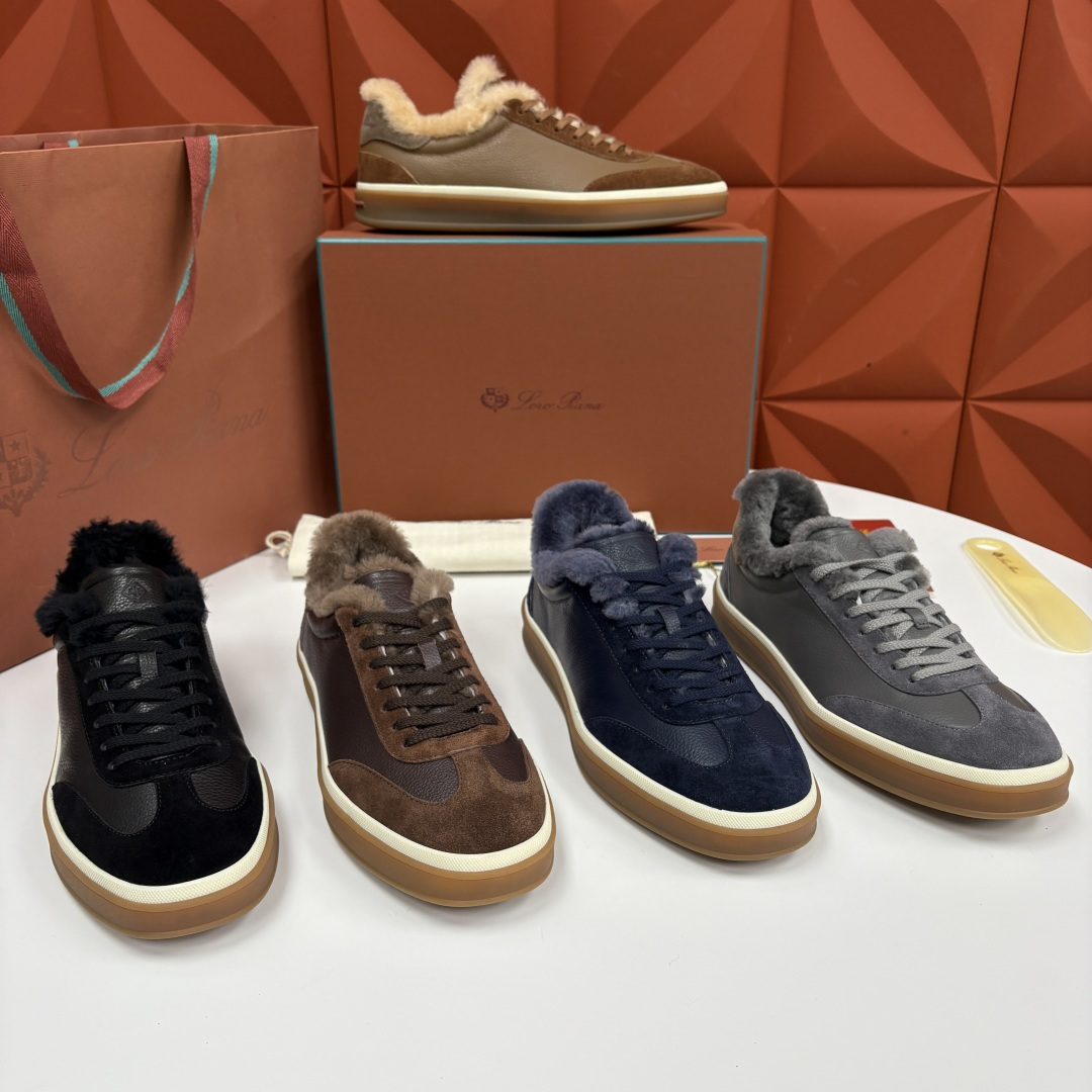 💋💍LP 家新品 LoroPian*/诺悠-翩雅 新款男士德训鞋磨砂皮荔枝纹牛皮板鞋 LP系带秋冬休闲羊