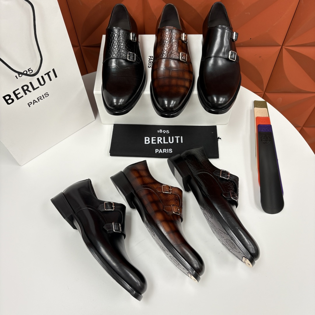 💋💍Berlut* 布鲁提 新款男士手工擦色正装皮鞋上新🆕 经典孟克搭扣皮鞋系列，能完美诠释优雅与质感的