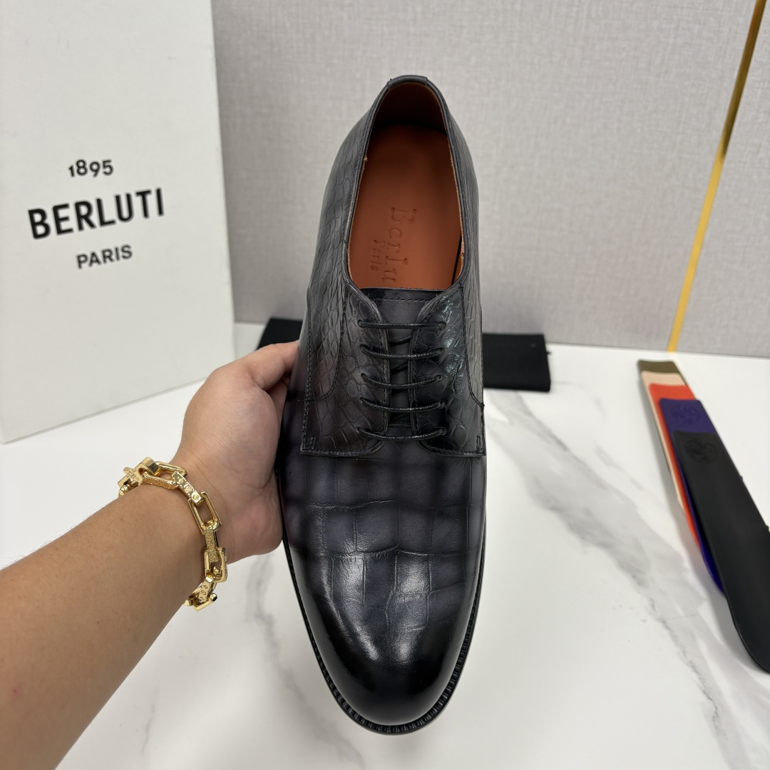 💋💍Berlut* 布鲁提 新款男士手工擦色正装皮鞋上新🆕 鳄鱼纹牛津鞋的商务与格调的极致融合。甄选优质