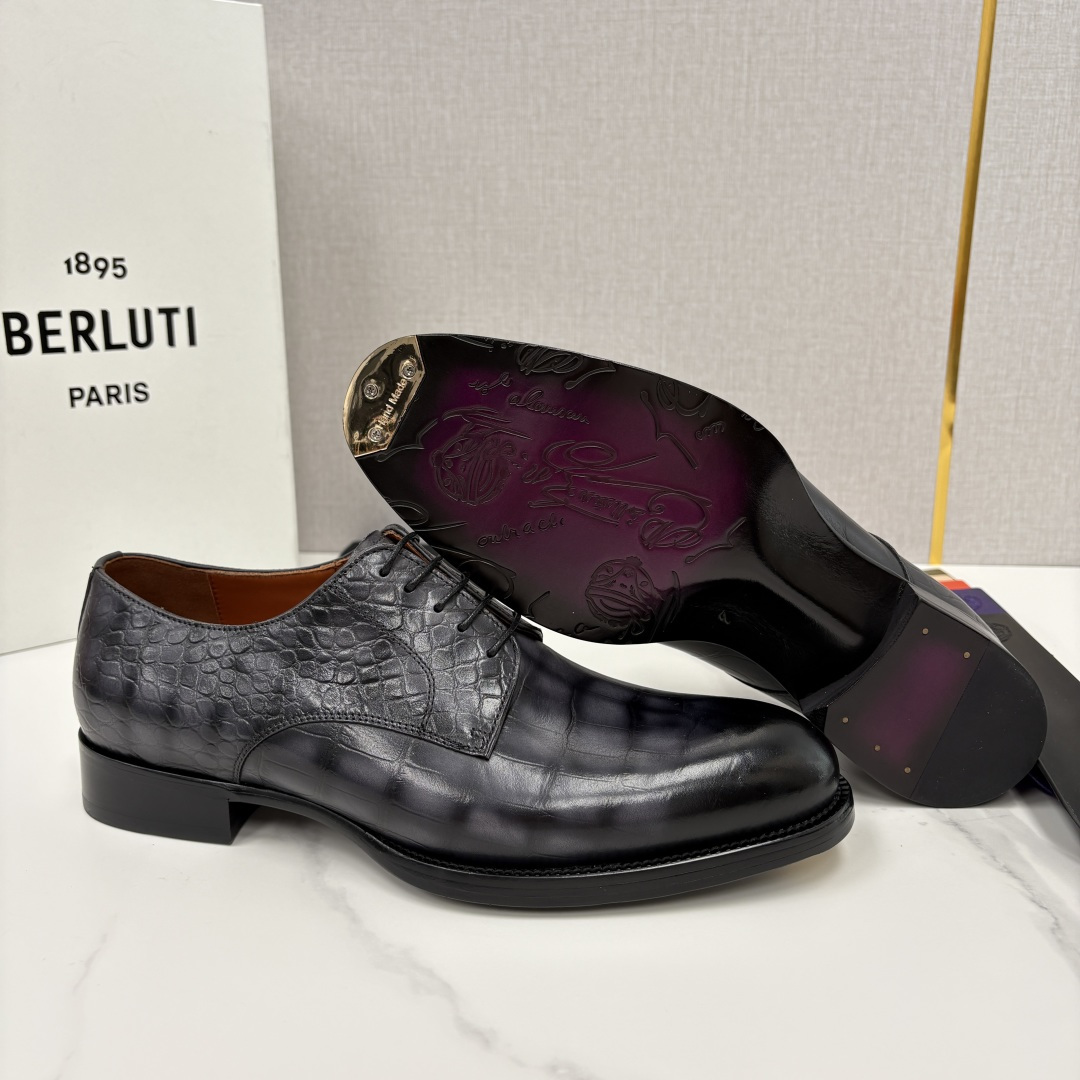 💋💍Berlut* 布鲁提 新款男士手工擦色正装皮鞋上新🆕 鳄鱼纹牛津鞋的商务与格调的极致融合。甄选优质
