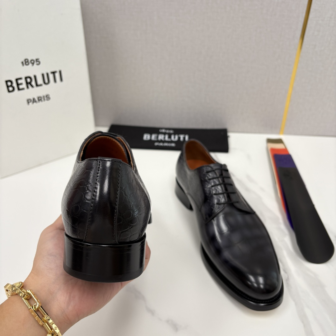 💋💍Berlut* 布鲁提 新款男士手工擦色正装皮鞋上新🆕 鳄鱼纹牛津鞋的商务与格调的极致融合。甄选优质
