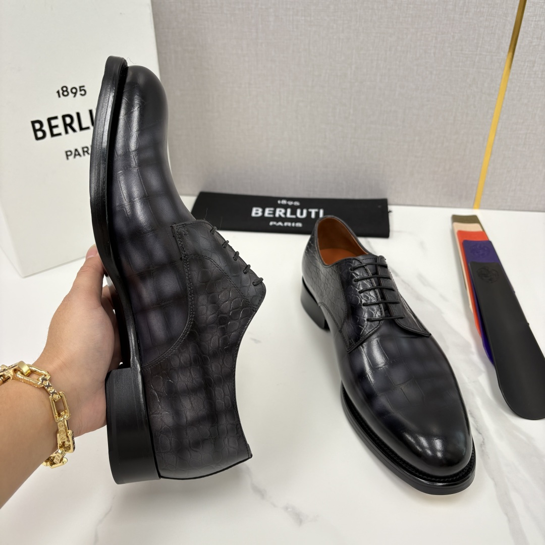 💋💍Berlut* 布鲁提 新款男士手工擦色正装皮鞋上新🆕 鳄鱼纹牛津鞋的商务与格调的极致融合。甄选优质