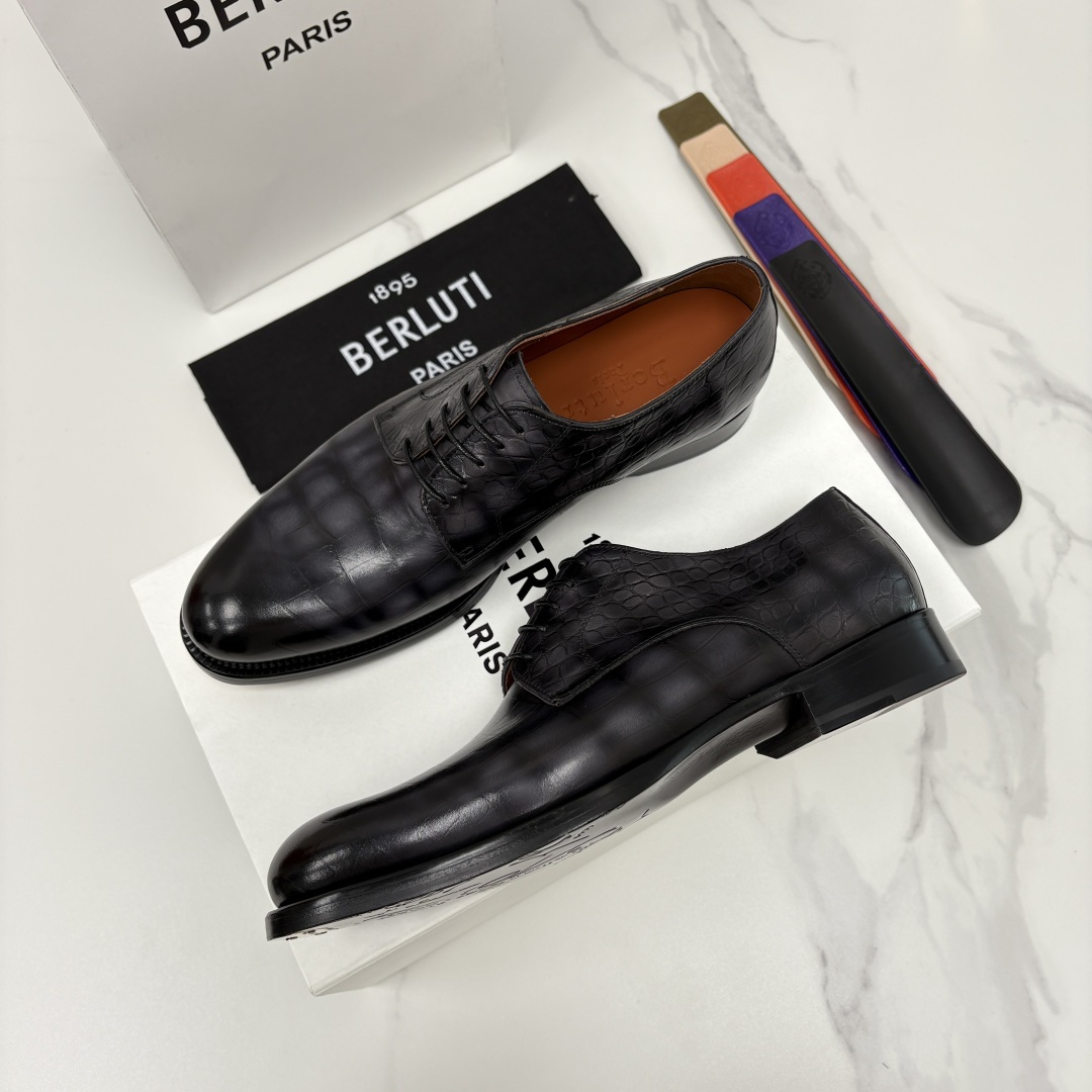 💋💍Berlut* 布鲁提 新款男士手工擦色正装皮鞋上新🆕 鳄鱼纹牛津鞋的商务与格调的极致融合。甄选优质