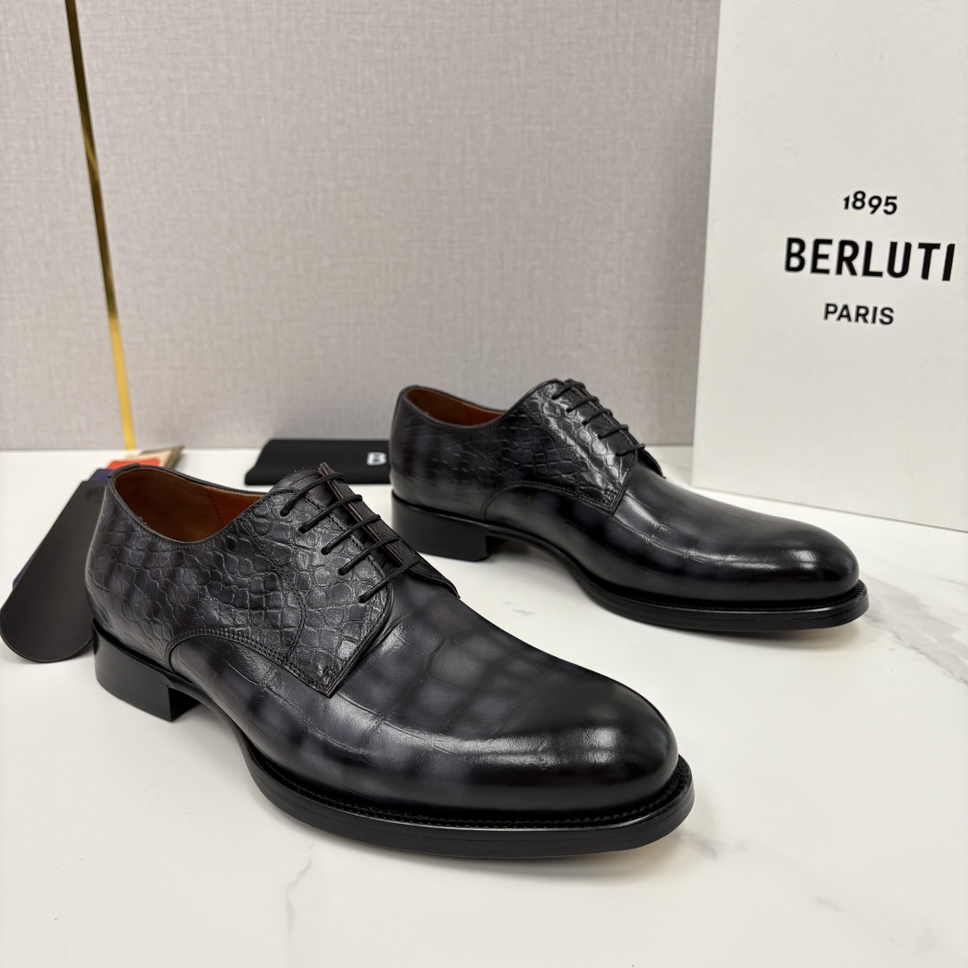 💋💍Berlut* 布鲁提 新款男士手工擦色正装皮鞋上新🆕 鳄鱼纹牛津鞋的商务与格调的极致融合。甄选优质