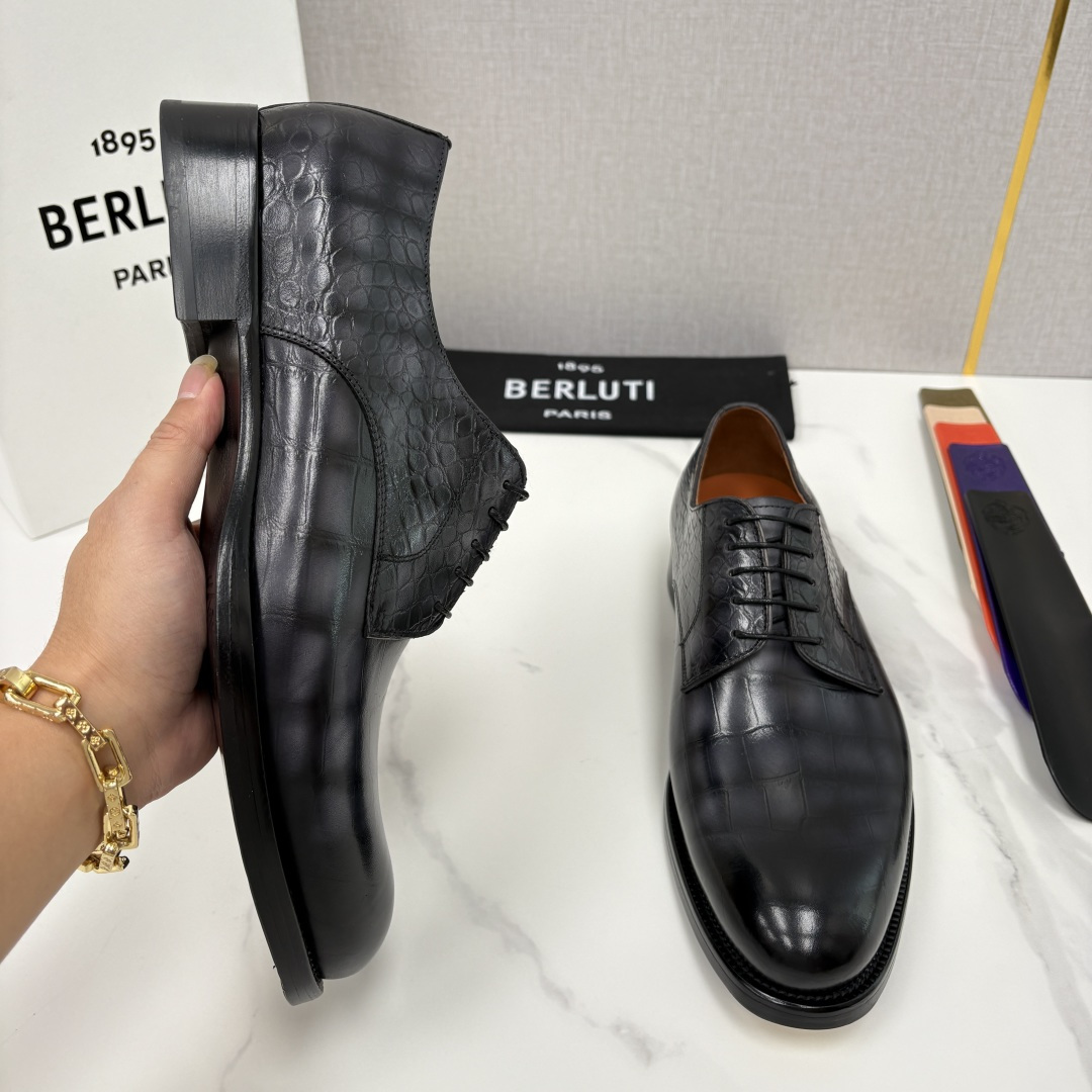💋💍Berlut* 布鲁提 新款男士手工擦色正装皮鞋上新🆕 鳄鱼纹牛津鞋的商务与格调的极致融合。甄选优质