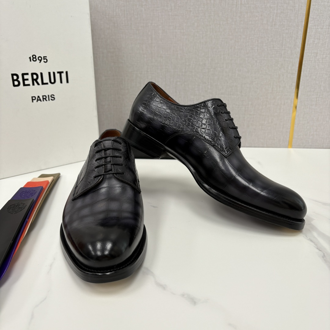 💋💍Berlut* 布鲁提 新款男士手工擦色正装皮鞋上新🆕 鳄鱼纹牛津鞋的商务与格调的极致融合。甄选优质