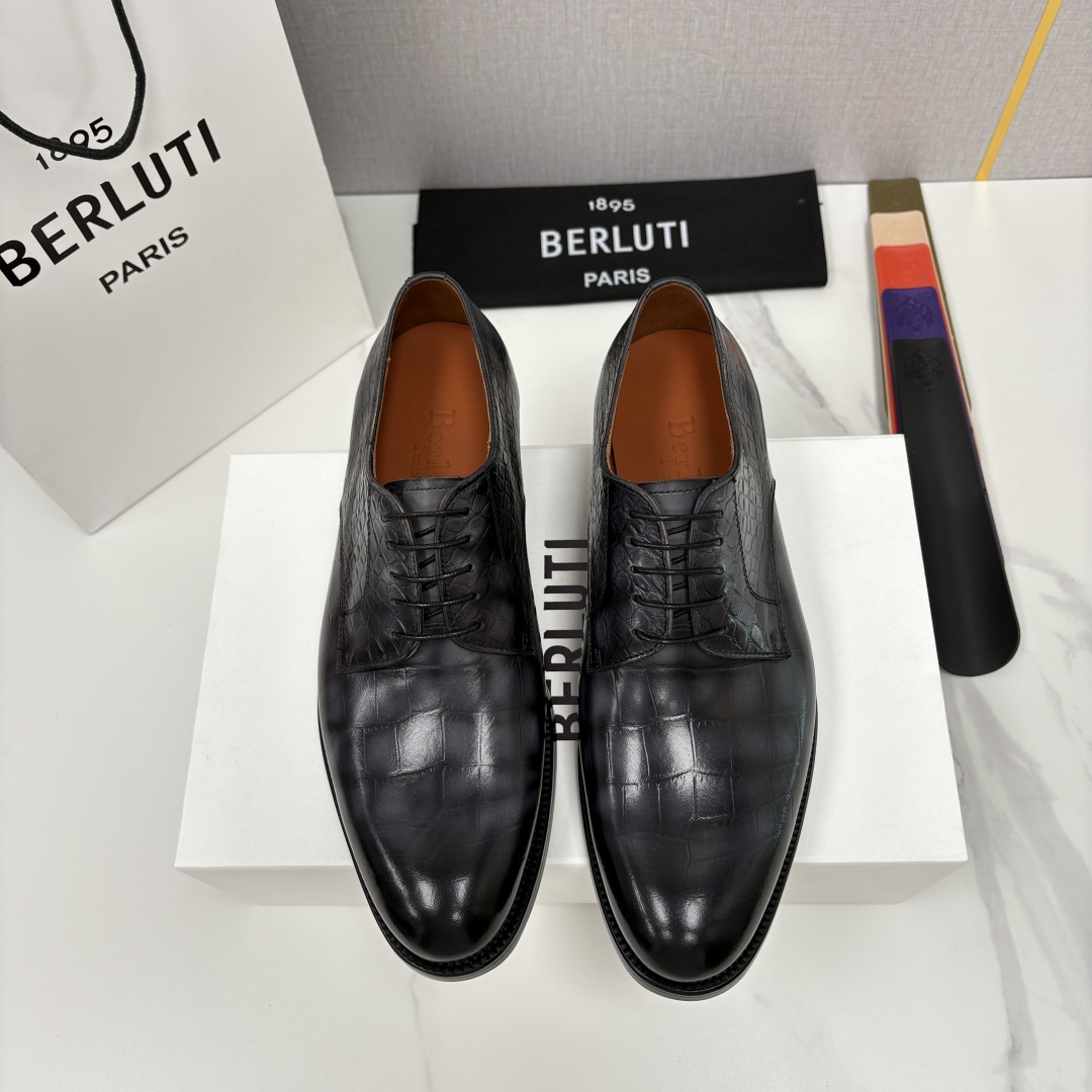💋💍Berlut* 布鲁提 新款男士手工擦色正装皮鞋上新🆕 鳄鱼纹牛津鞋的商务与格调的极致融合。甄选优质