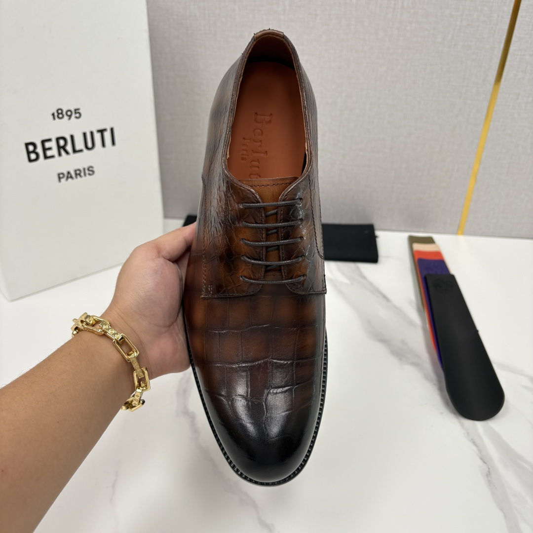 💋💍Berlut* 布鲁提 新款男士手工擦色正装皮鞋上新🆕 鳄鱼纹牛津鞋的商务与格调的极致融合。甄选优质